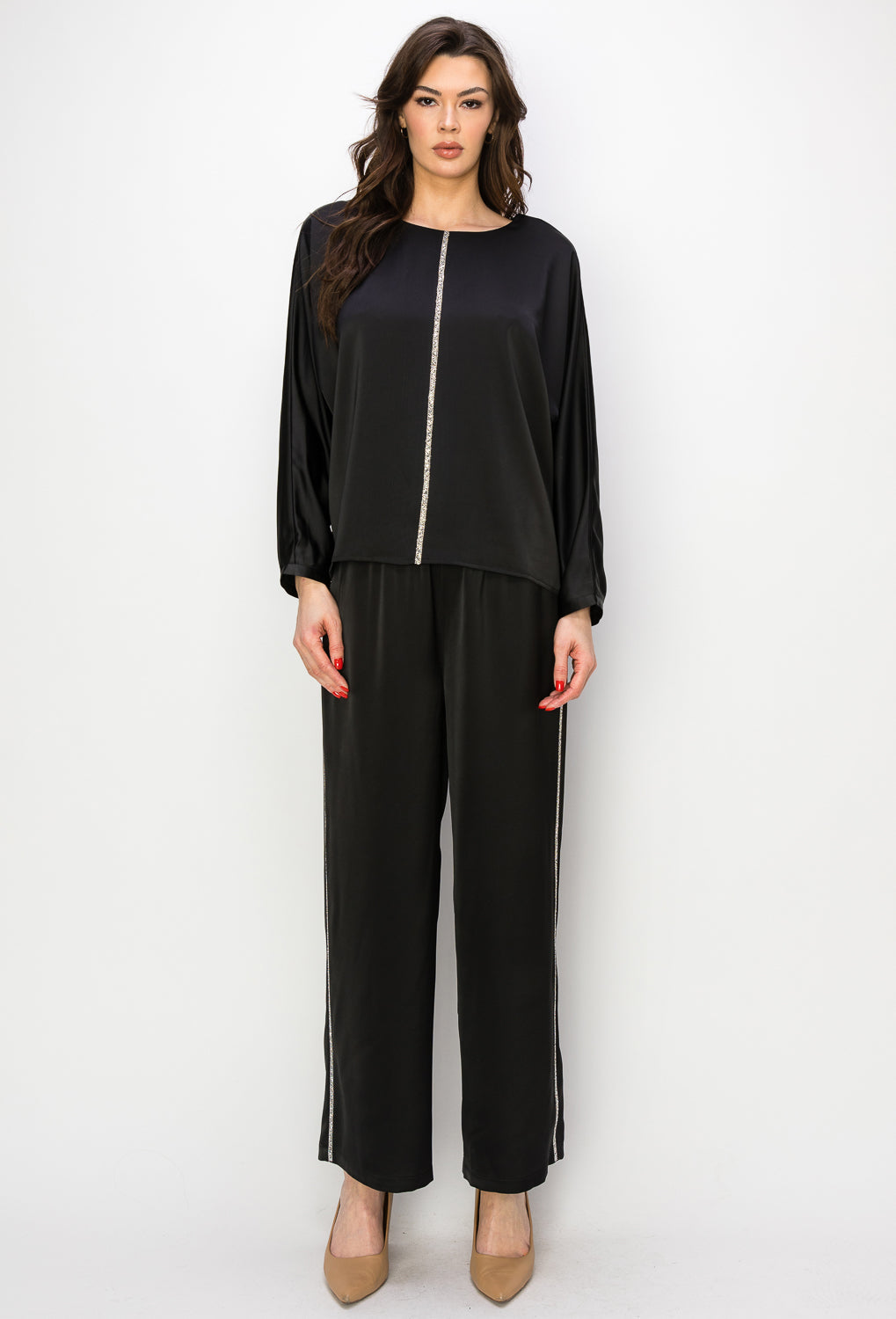 Wilma Satin Top with Diamond Trim