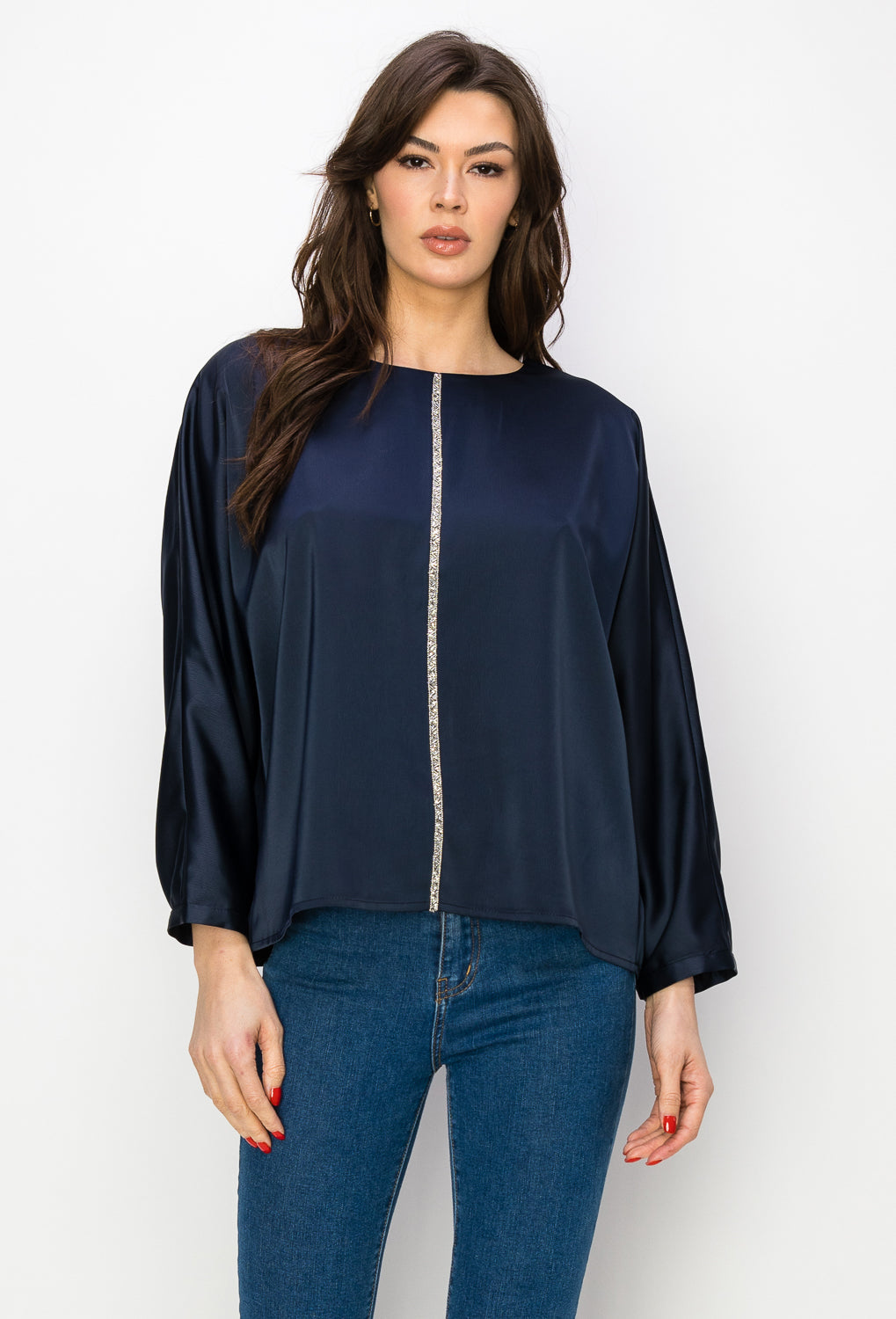 Wilma Satin Top with Diamond Trim