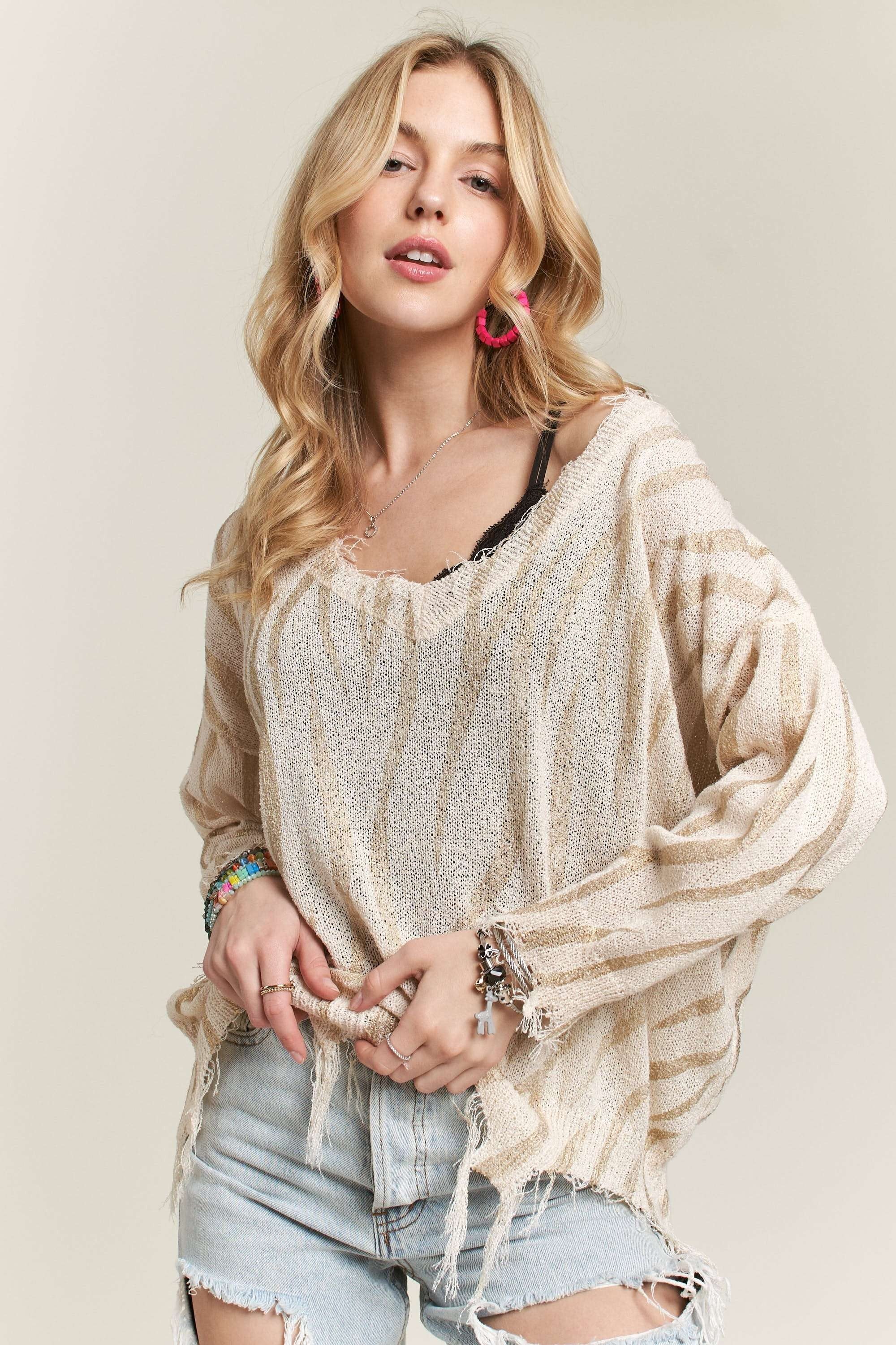 ADORA Frayed Zebra Knit Top