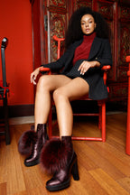 The Melo Burgundy Leather Fur-Trimmed Platform Boots