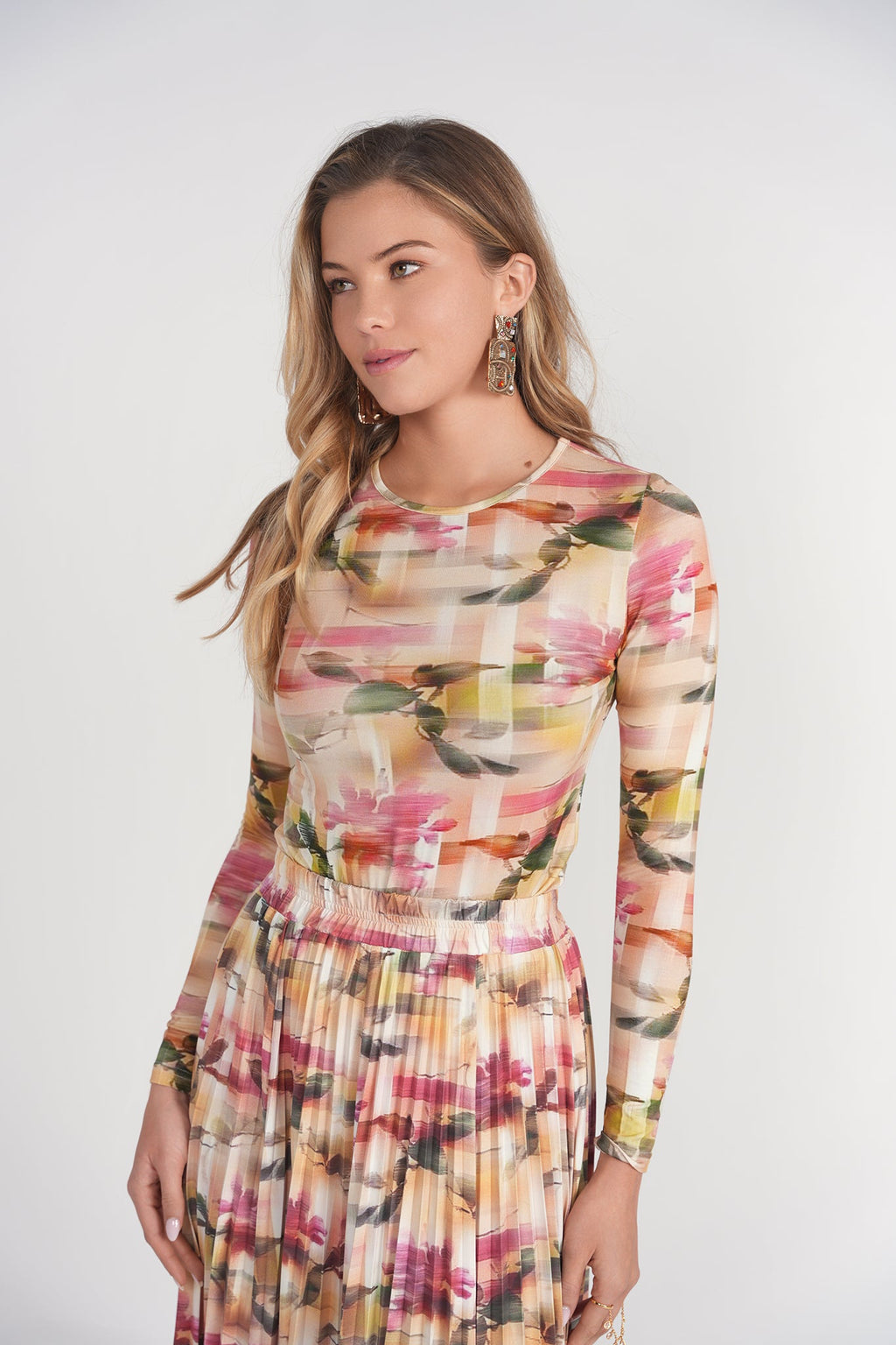 Printed Long Sleeve Tee – Pixel Floral