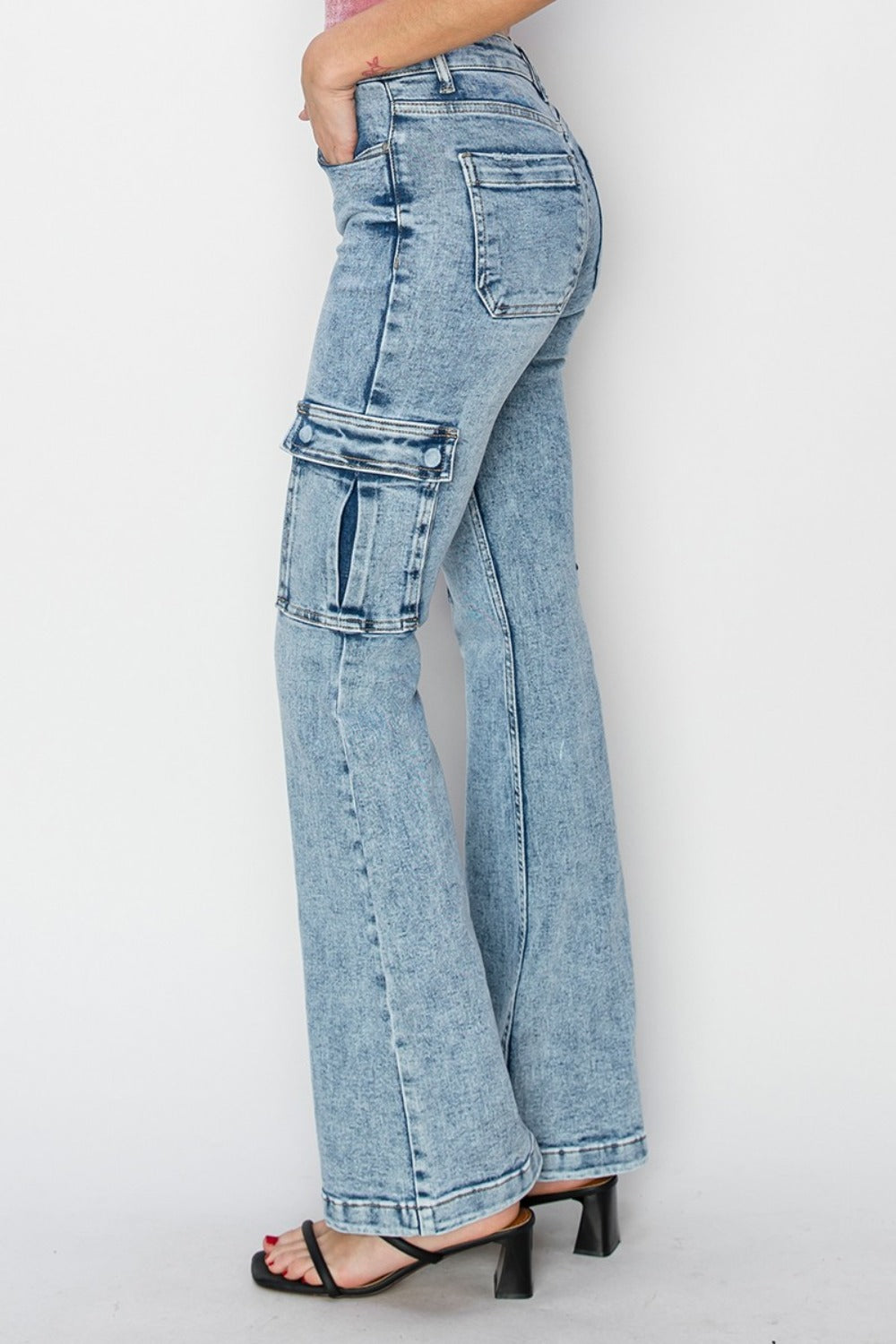 RISEN - Full-Size High-Rise Cargo Flare Jeans