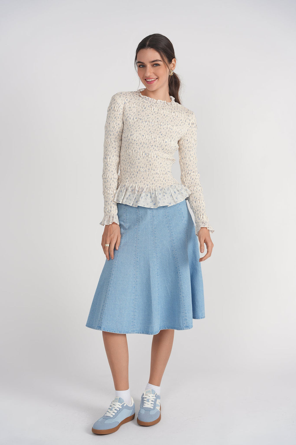 Paneled Flare Skirt- Denim
