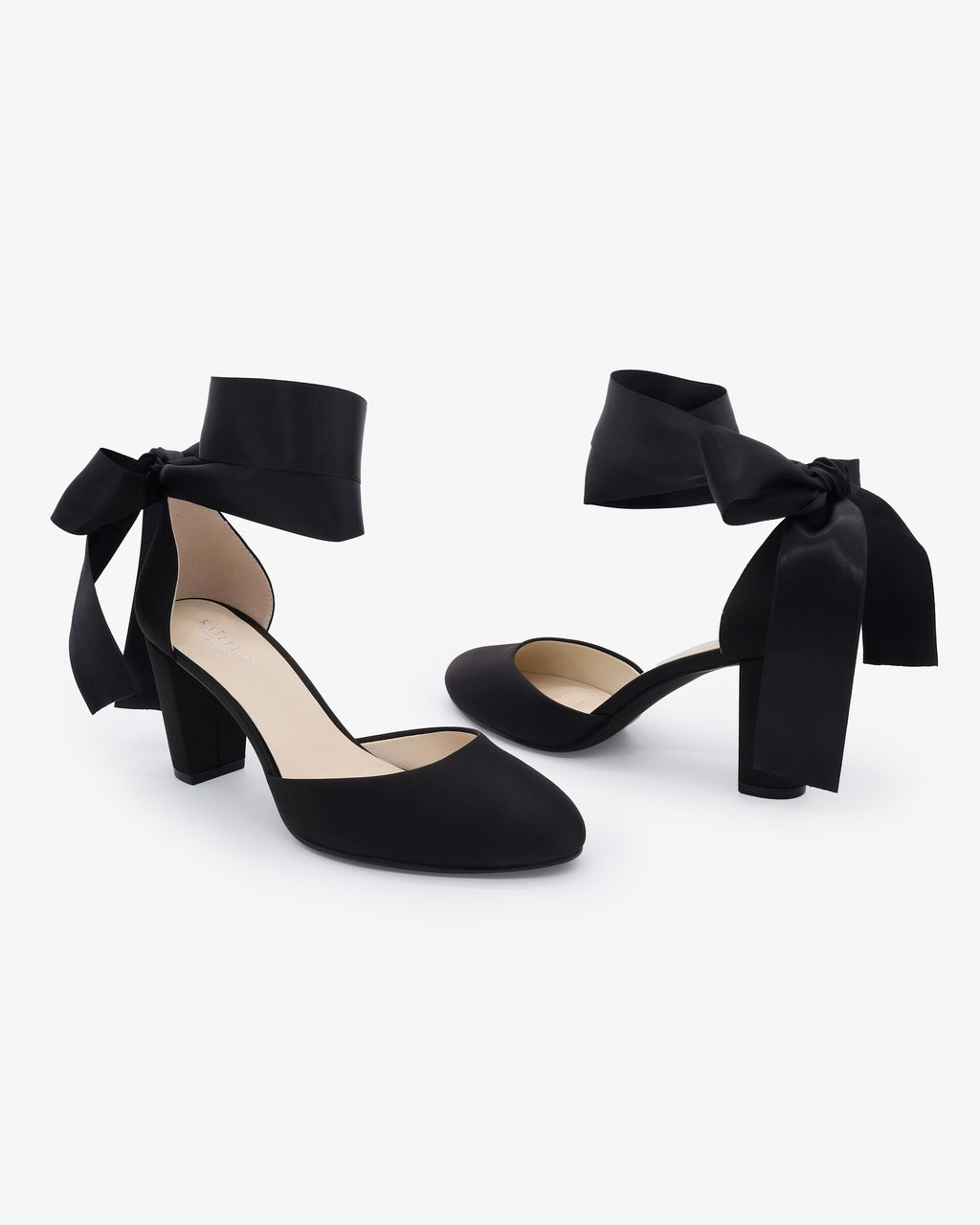 Satin Block Heel with Wrapped Ankle Tie