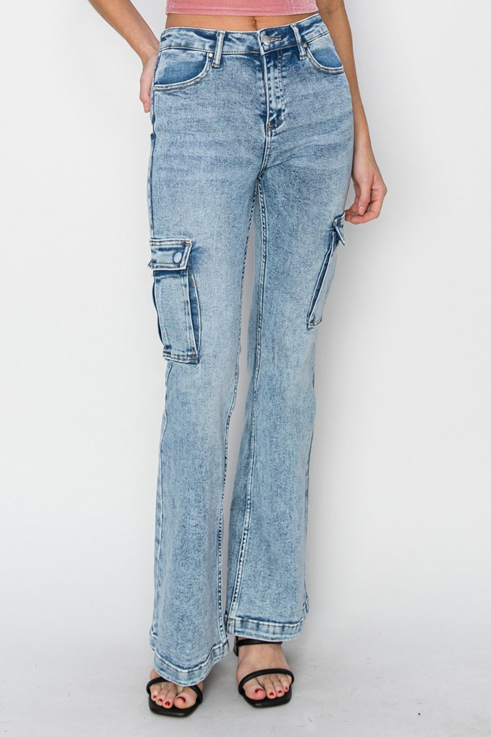 RISEN - Full-Size High-Rise Cargo Flare Jeans