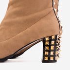The Amethyst Studded Beige & Black Suede Leather Women’s Boot
