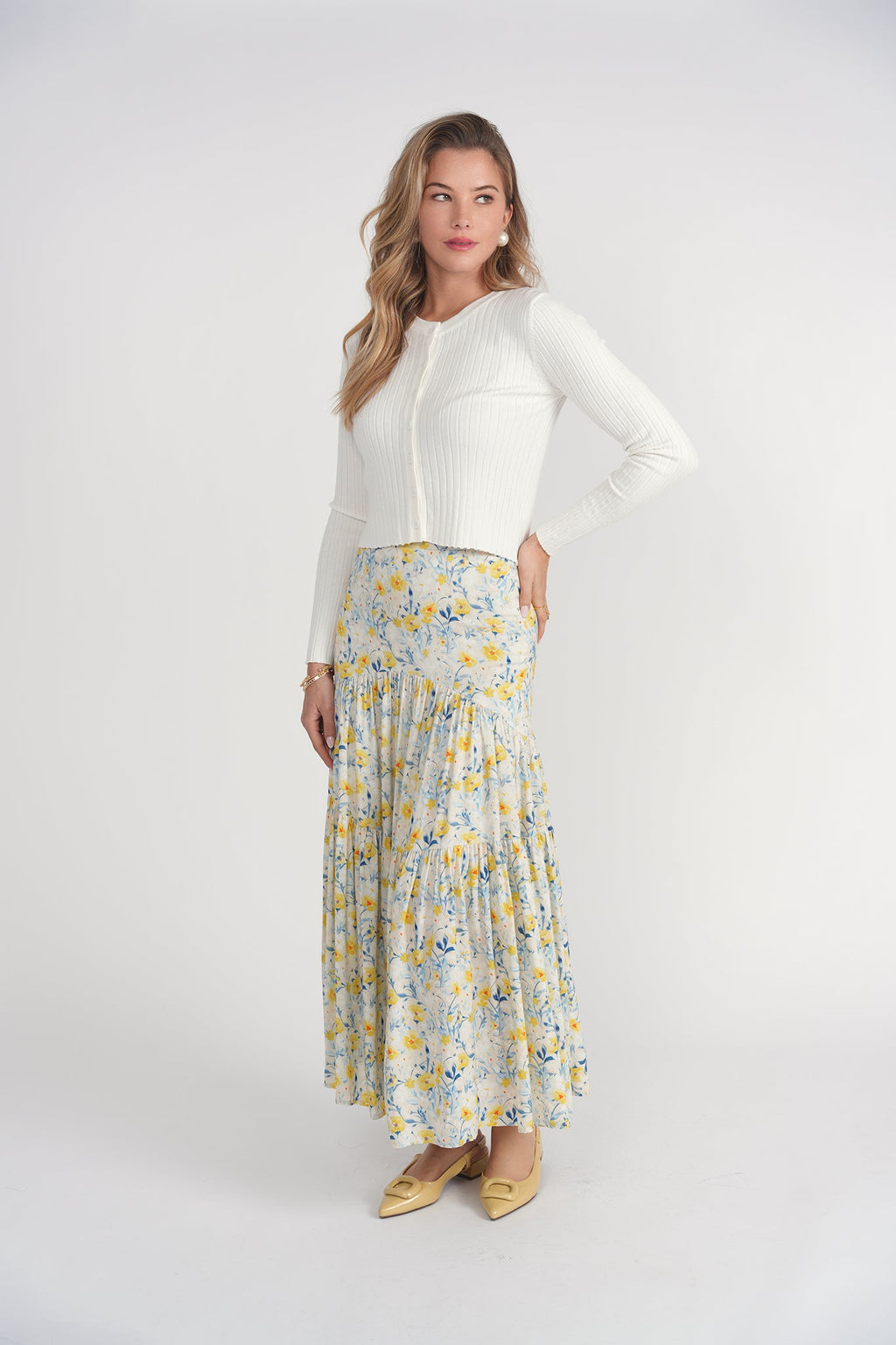 Tiered Maxi Skirt- Yellow Wildflowers