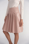 Drop Waist Leather Pleated Skirt- Pink