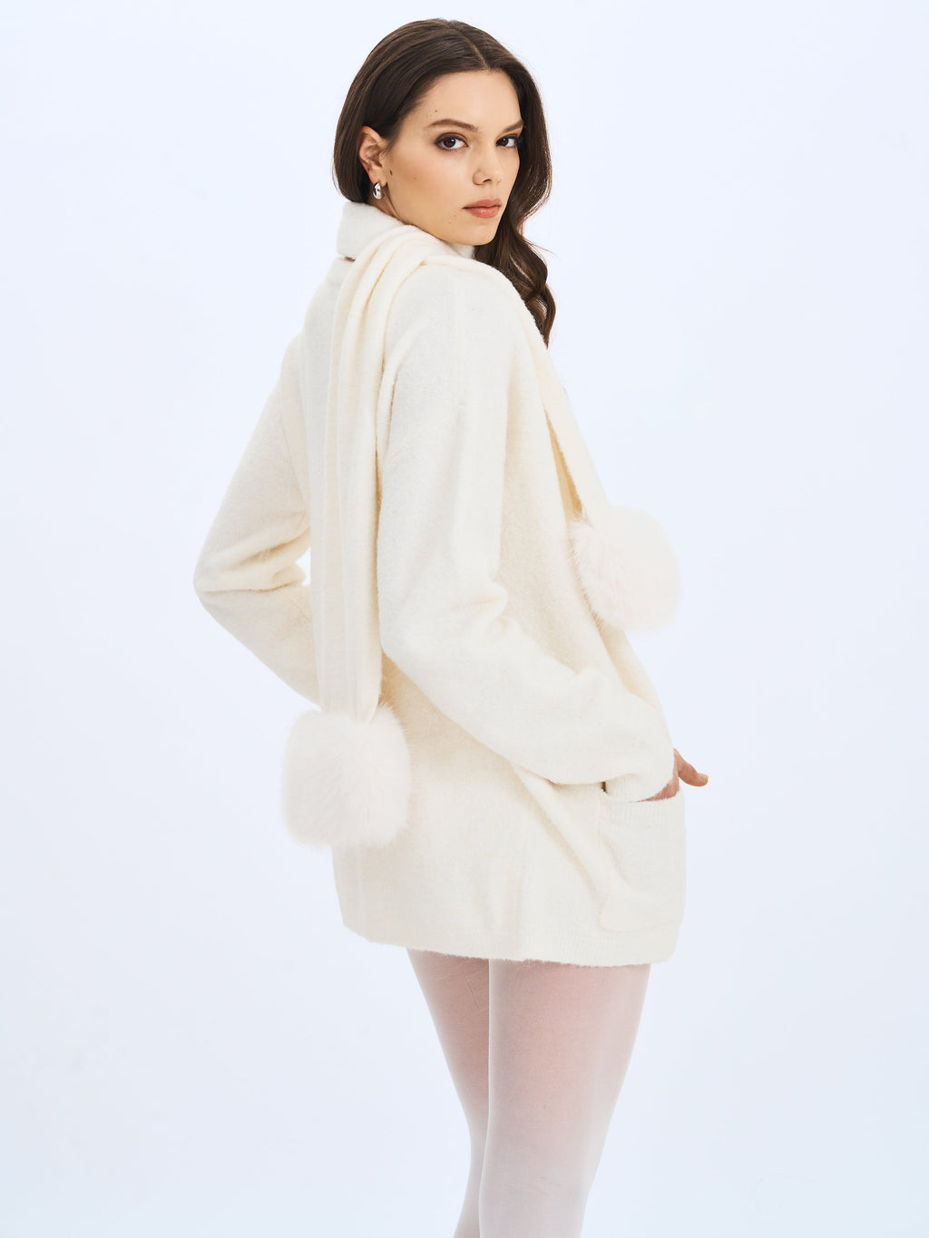 Orla White Wool-Blend Ribbed Knit Cardigan