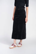 Fray Detail Corduroy Skirt- Black