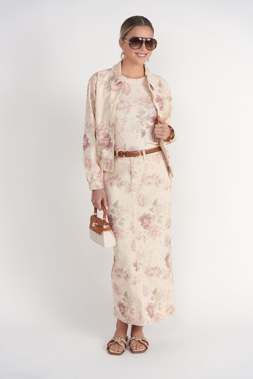 Straight Maxi Skirt- Vintage Floral Denim