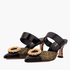 Valencia Black & Gold Jewel Heel Mule Sandal