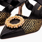 Valencia Black & Gold Jewel Heel Mule Sandal