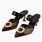 Valencia Black & Gold Jewel Heel Mule Sandal