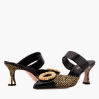 Valencia Black & Gold Jewel Heel Mule Sandal