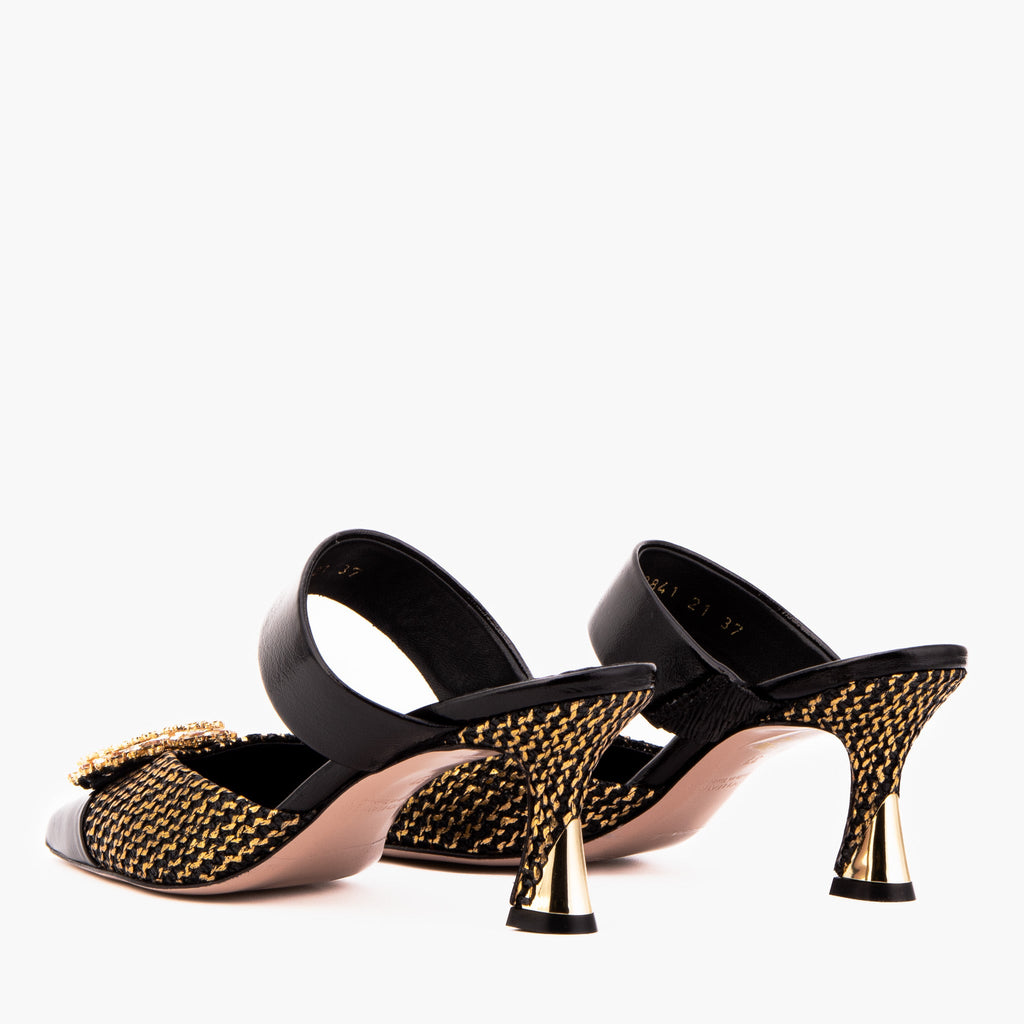 Valencia Black & Gold Jewel Heel Mule Sandal