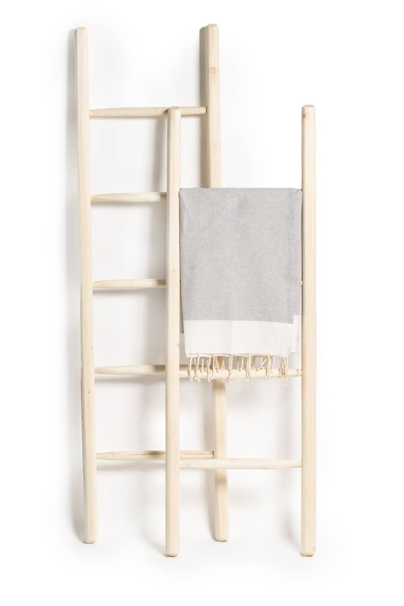 Woven Turkish Towel in Light Grey and White