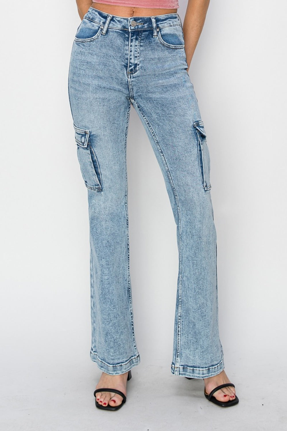 RISEN - Full-Size High-Rise Cargo Flare Jeans