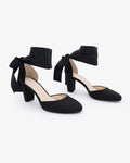Satin Block Heel with Wrapped Ankle Tie