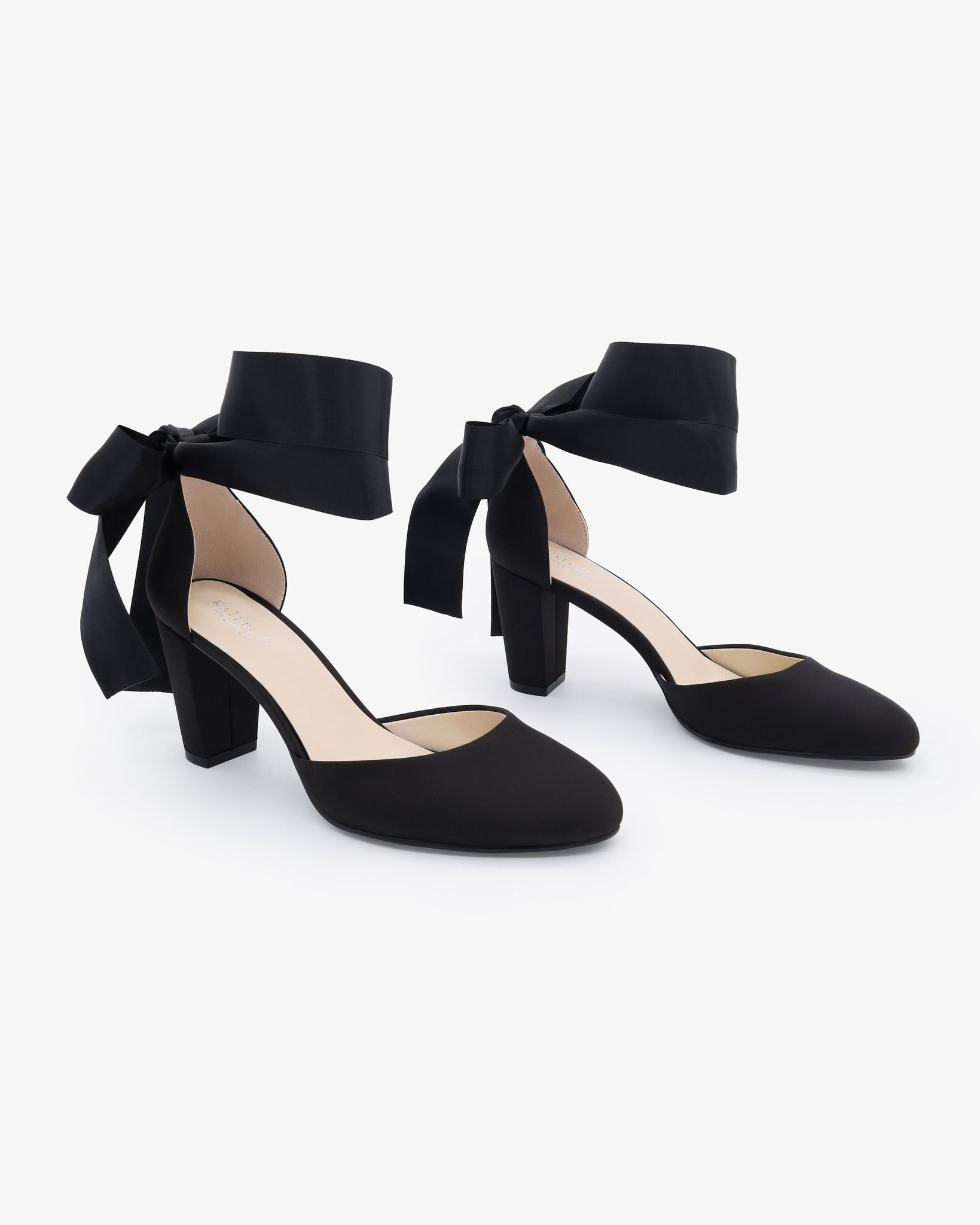 Satin Block Heel with Wrapped Ankle Tie