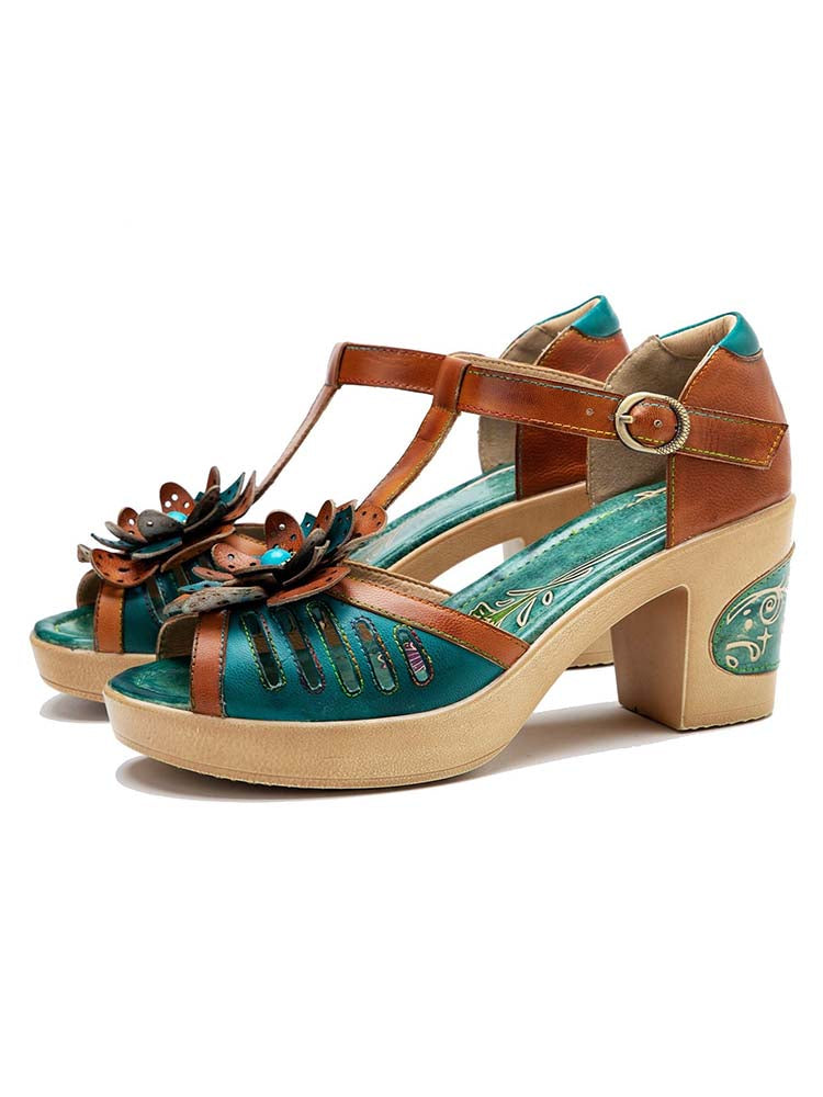 Vintage Handmade Fish Mouth Floral Sandals