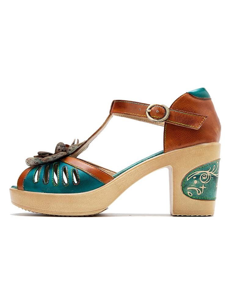 Vintage Handmade Fish Mouth Floral Sandals