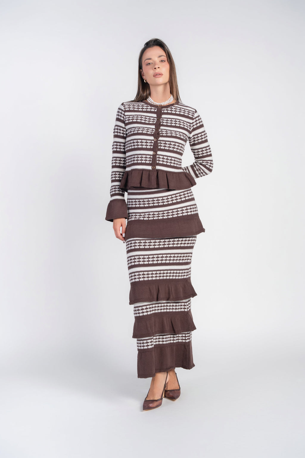 Crochet Knit Top- Chocolate and Cream