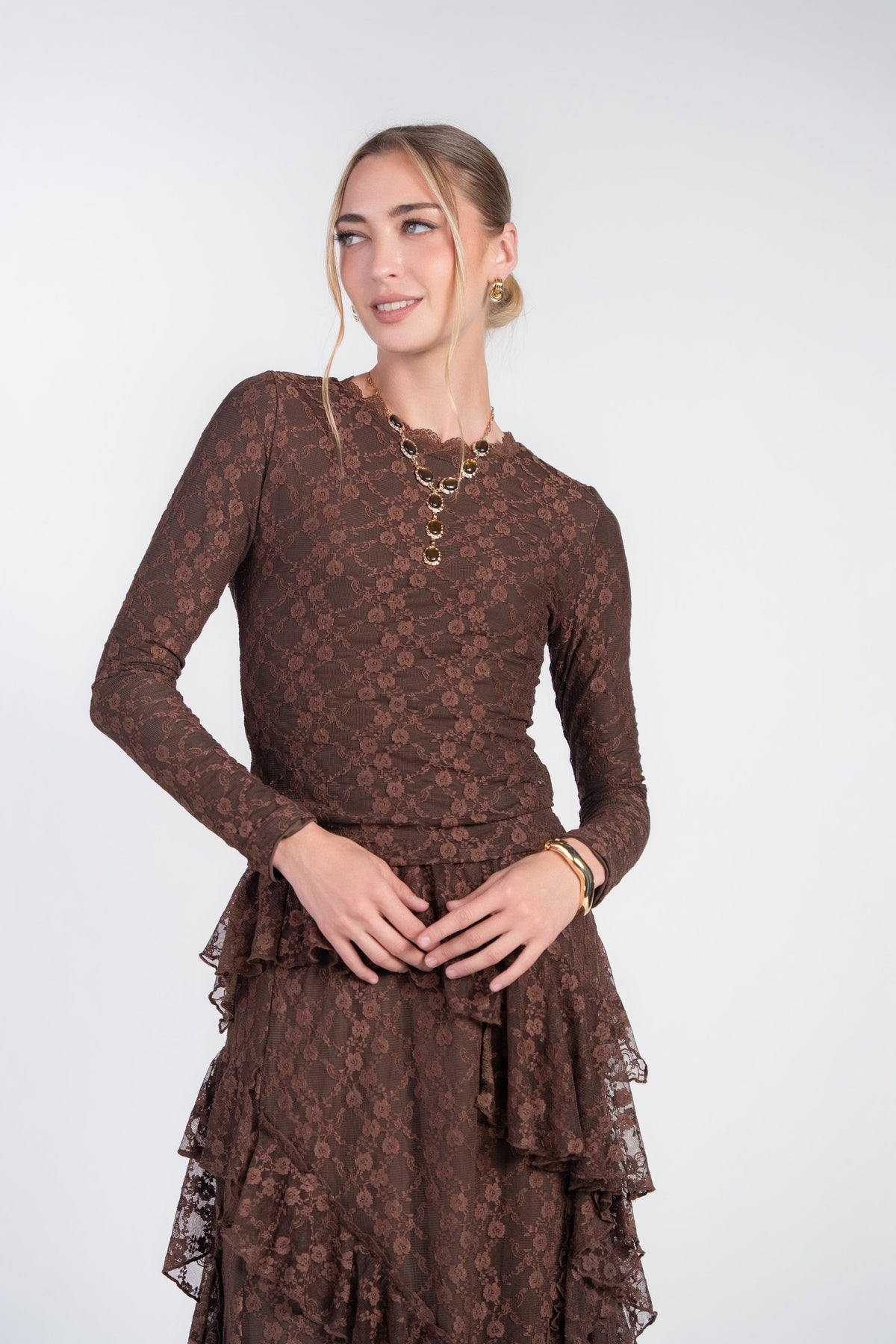 Alison Lace Tee- Chocolate