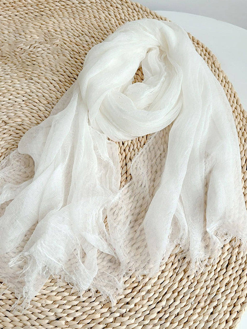Wool Tencel Solid Ruched Lightweight Scarf