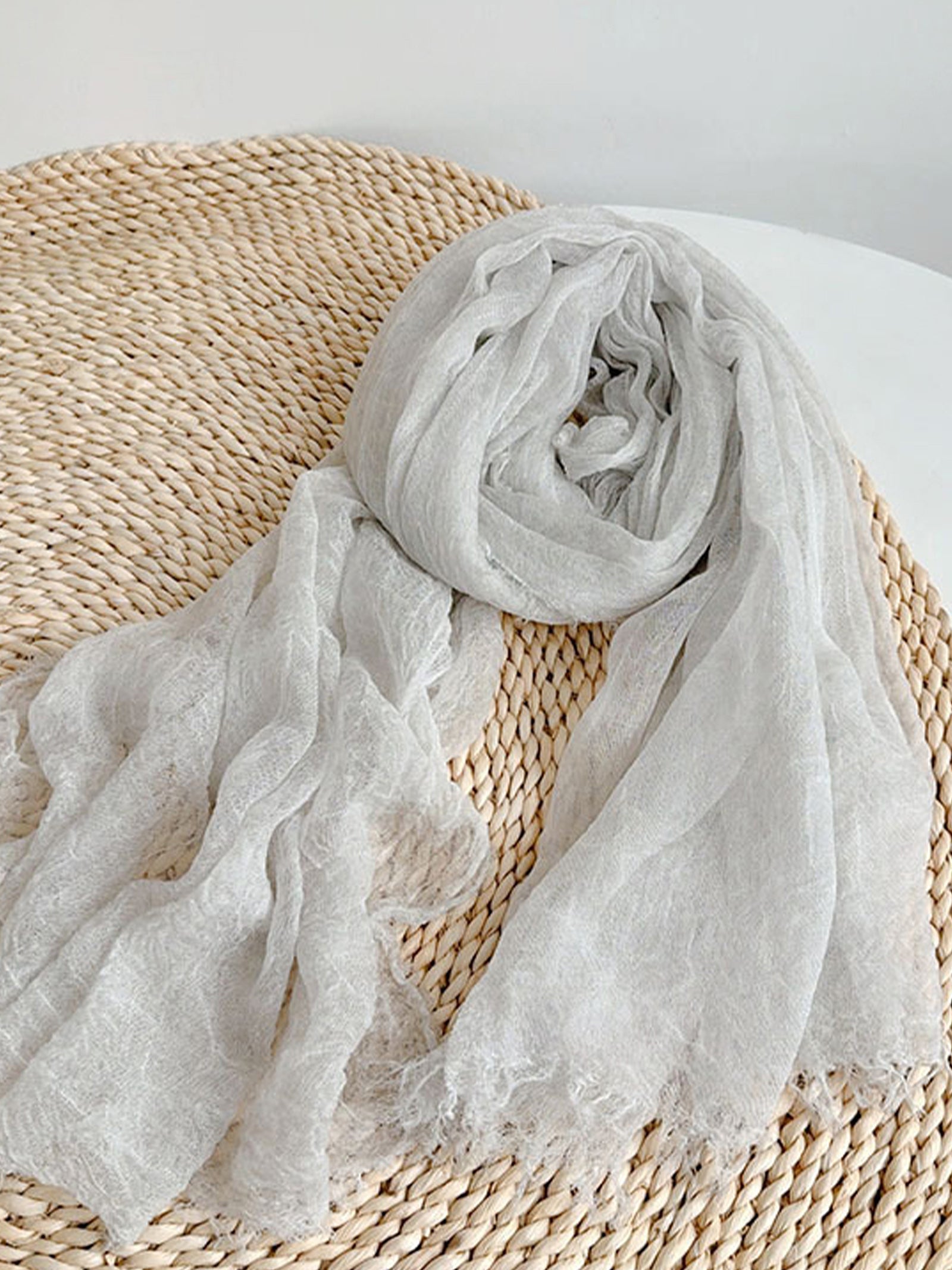 Wool Tencel Solid Ruched Lightweight Scarf