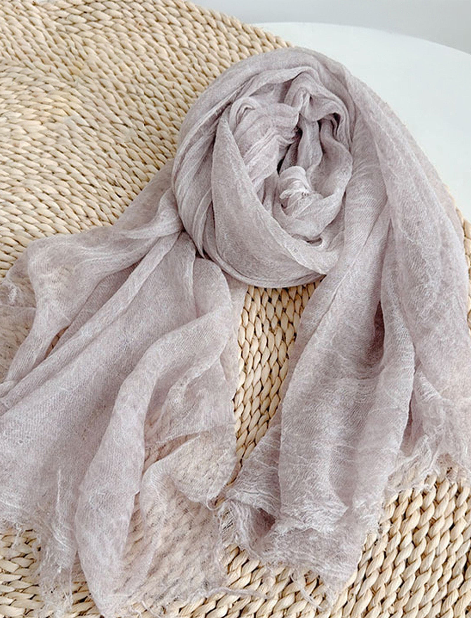 Wool Tencel Solid Ruched Lightweight Scarf