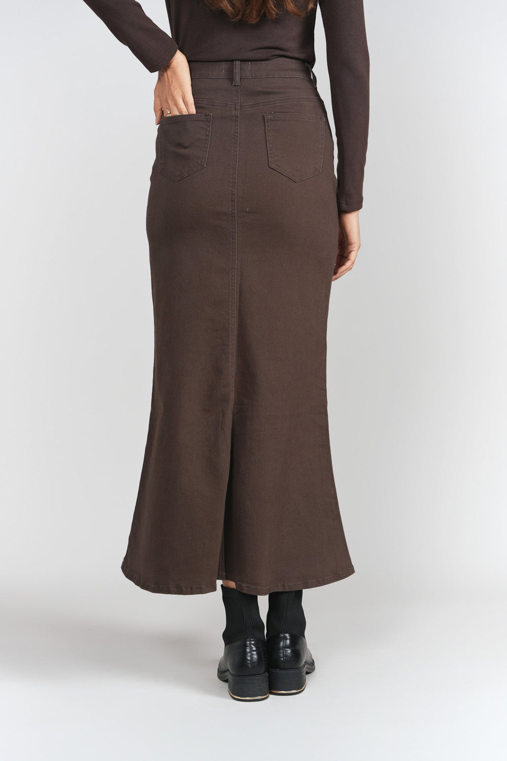 Mermaid Denim Maxi Skirt- Brown