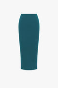 Straight Ribbed Skirt- Teal