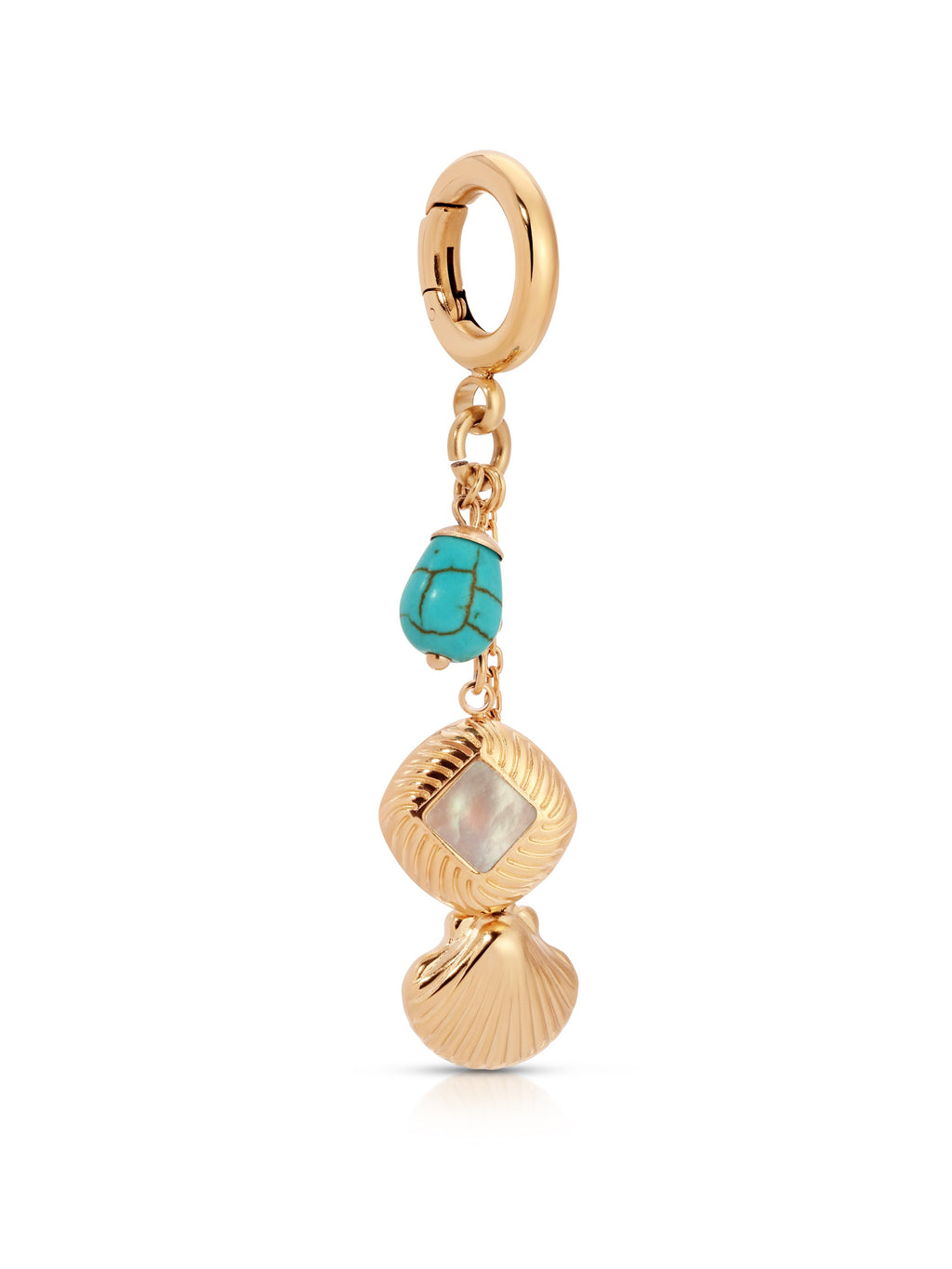Gold Bikini Charm with turquoise and shell design