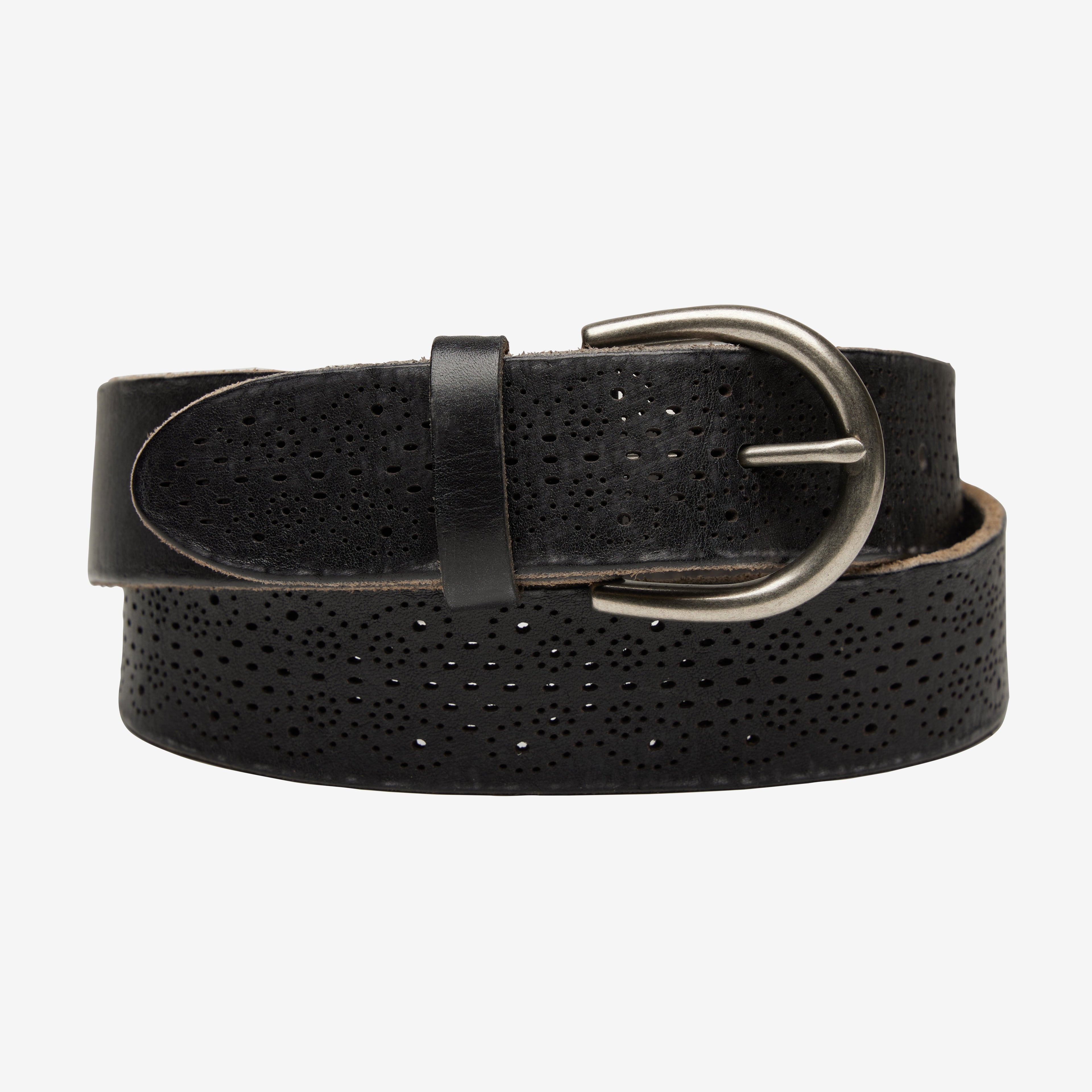 Genuine leather belt with hand punched hole pattern
