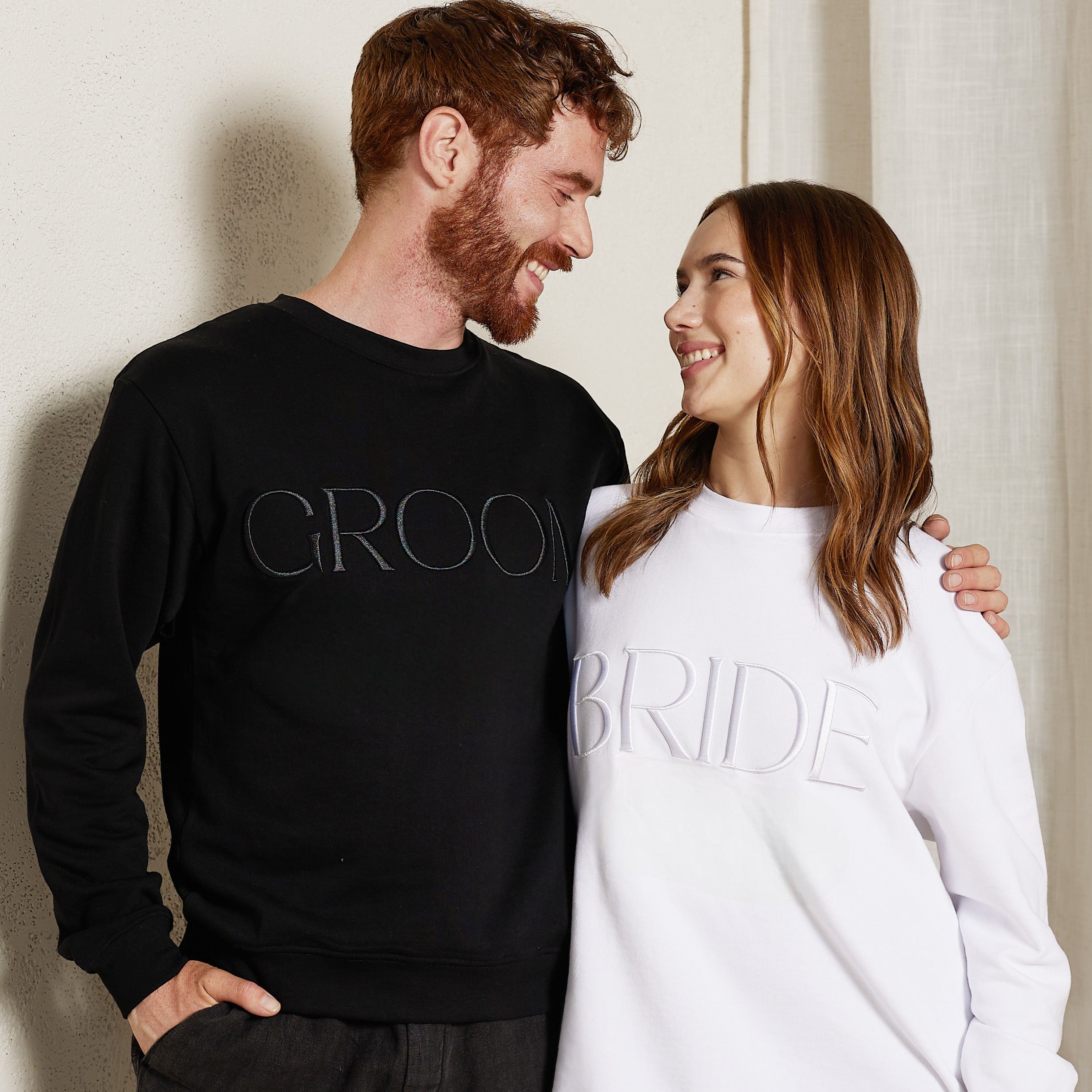 Embroidered BRIDE + GROOM Crewnecks Set