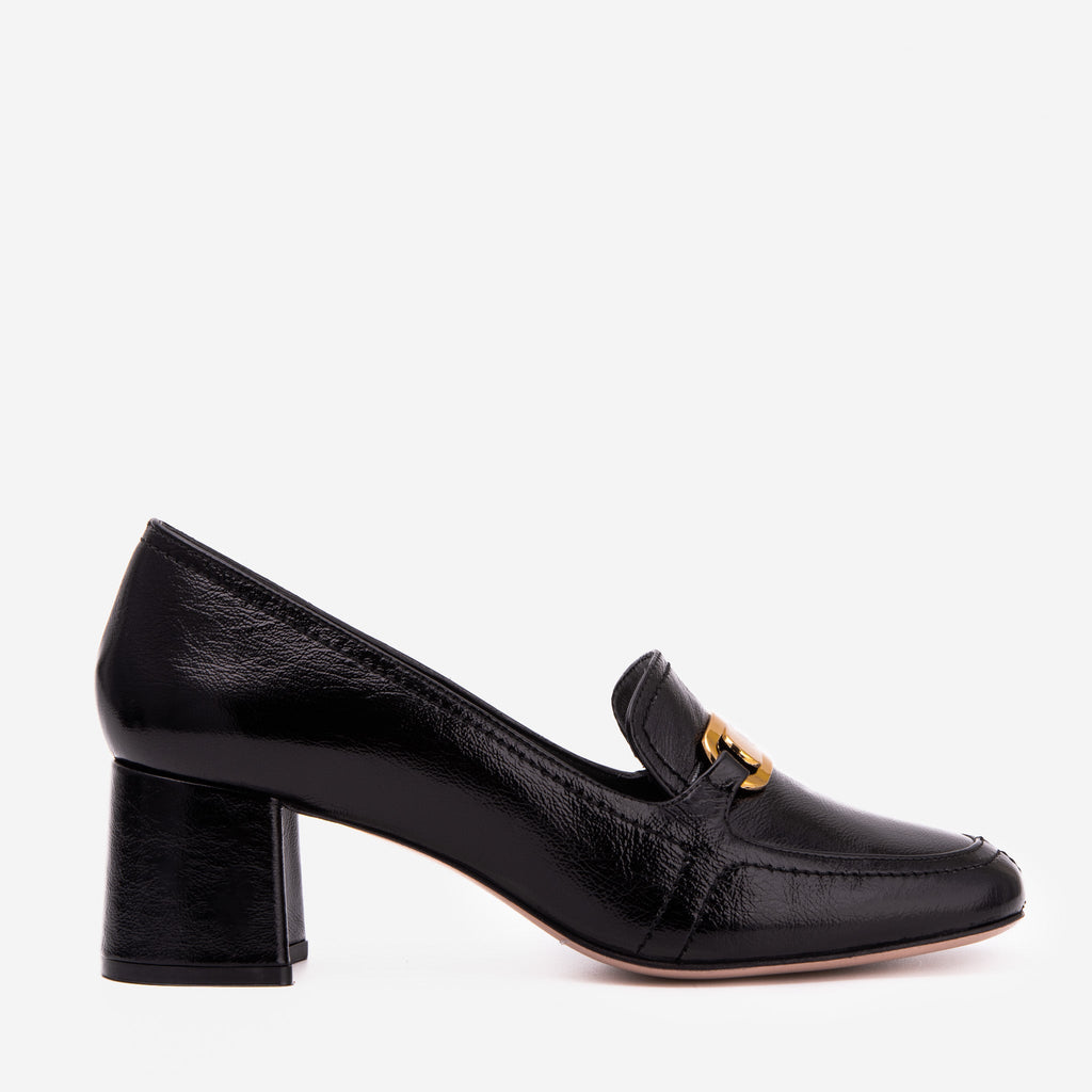 The Victoria Black Leather Block Heel Pump