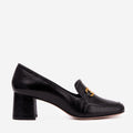 The Victoria Black Leather Block Heel Pump
