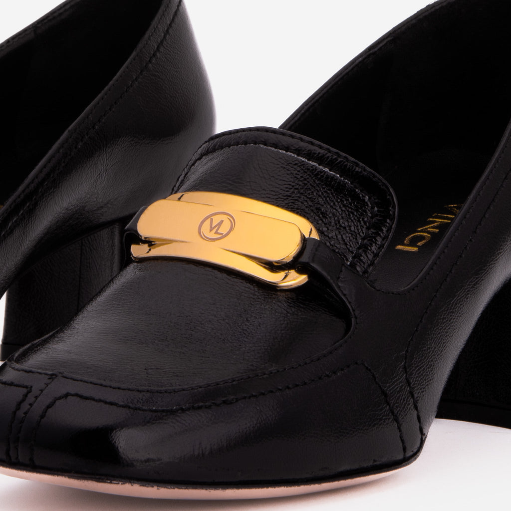 The Victoria Black Leather Block Heel Pump