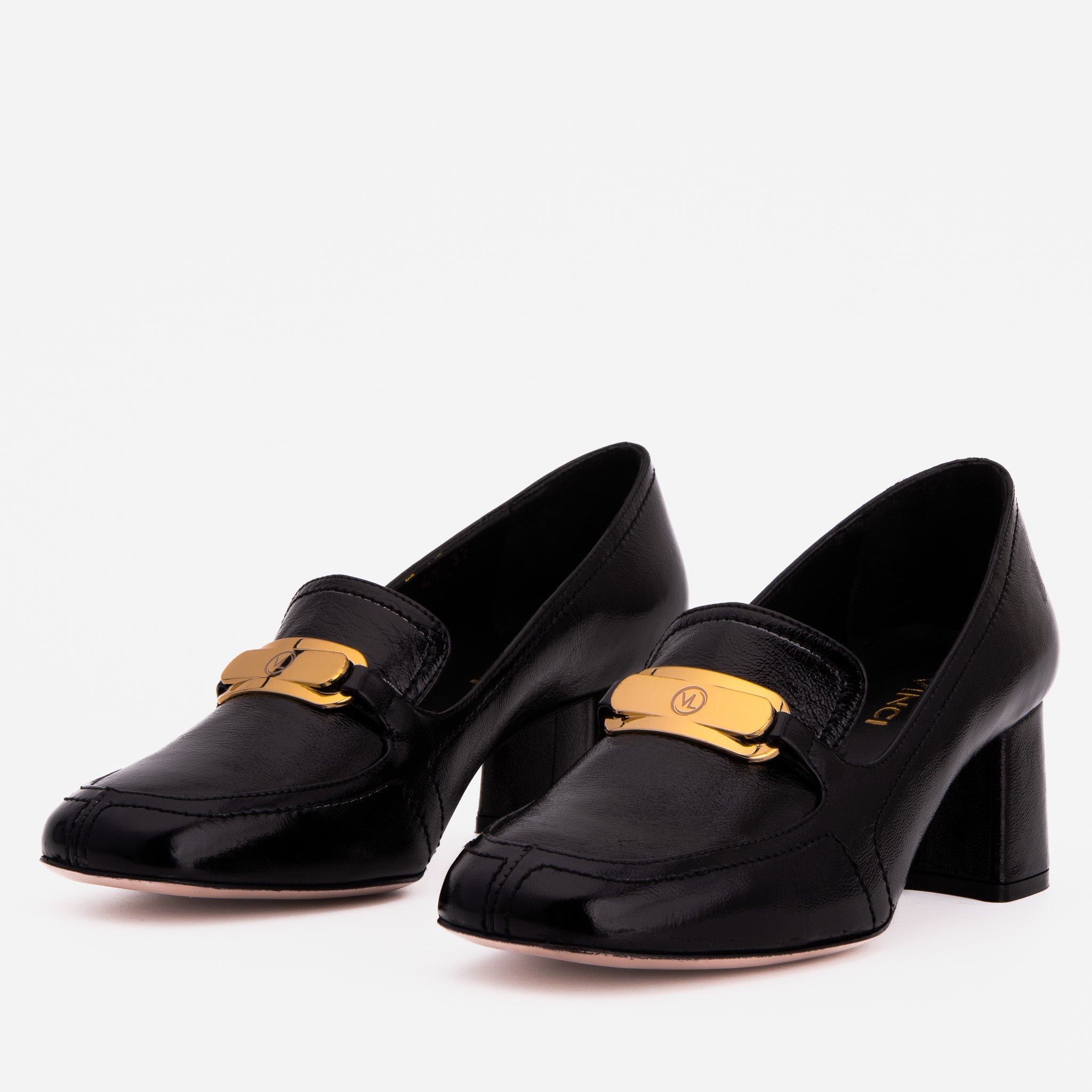The Victoria Black Leather Block Heel Pump