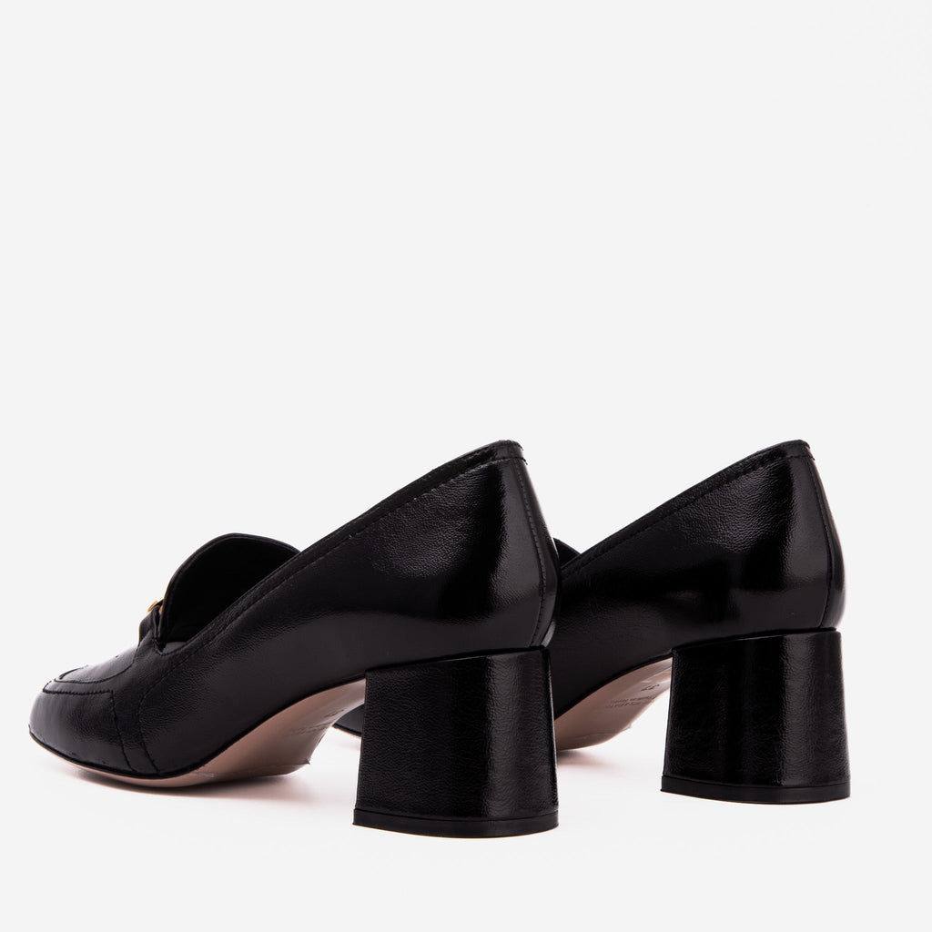 The Victoria Black Leather Block Heel Pump