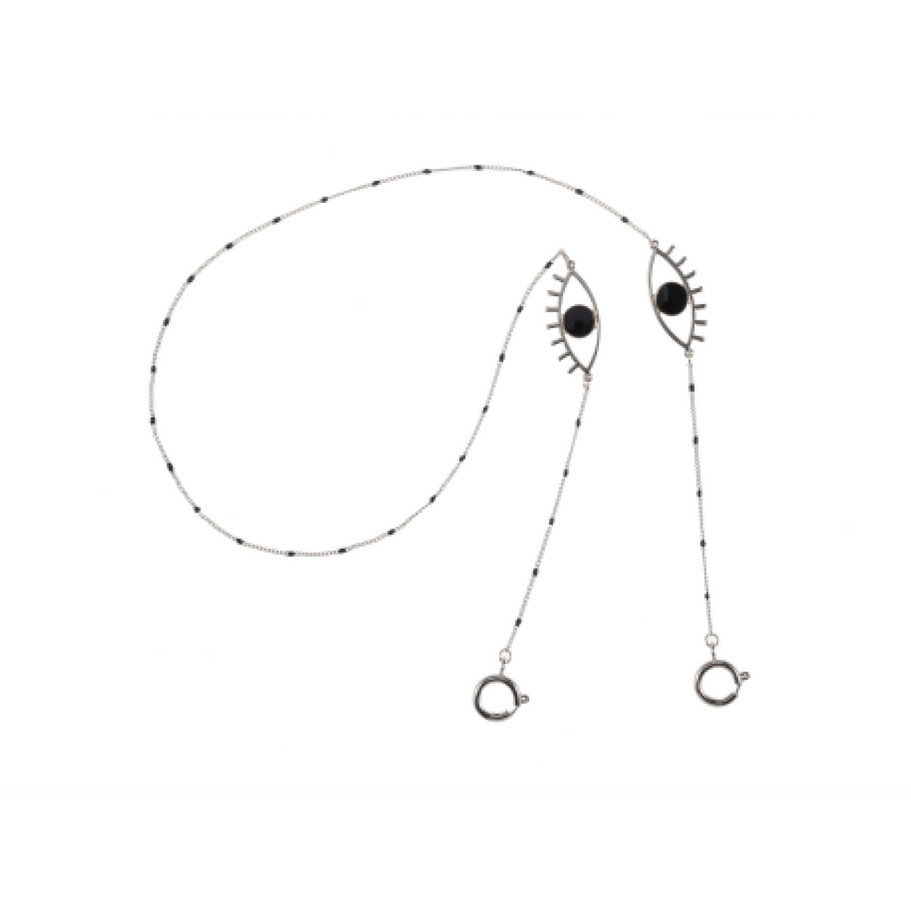 Black Onyx Eye Silver Glasses Chain