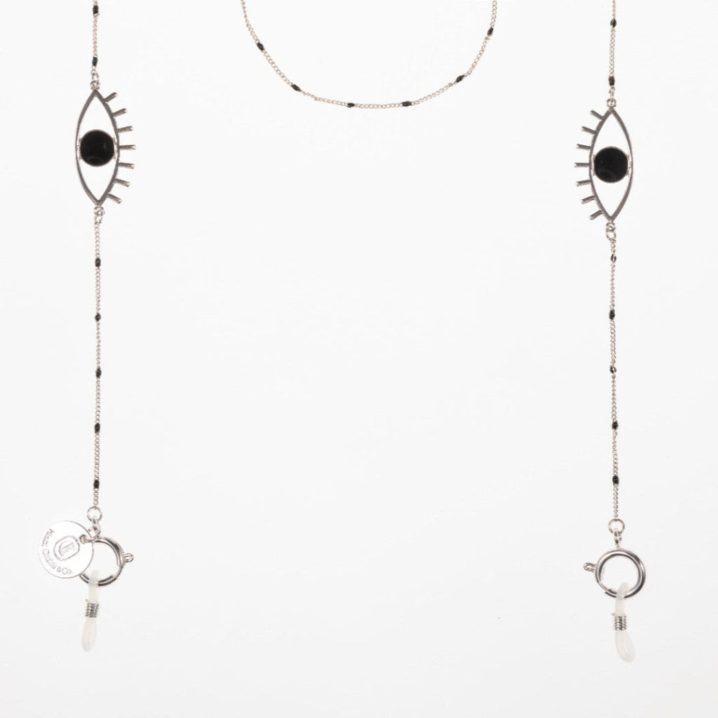 Black Onyx Eye Silver Glasses Chain