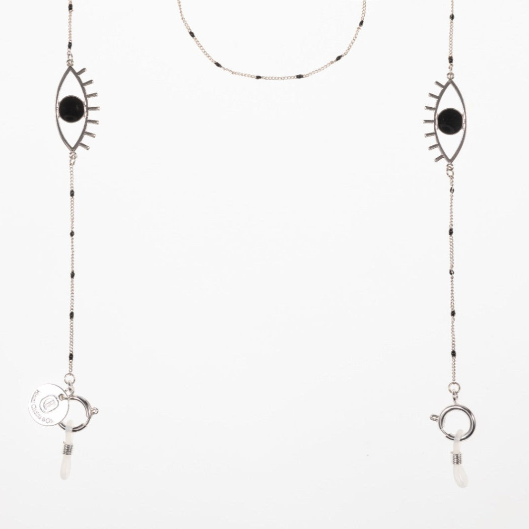Black Onyx Eye Silver Glasses Chain