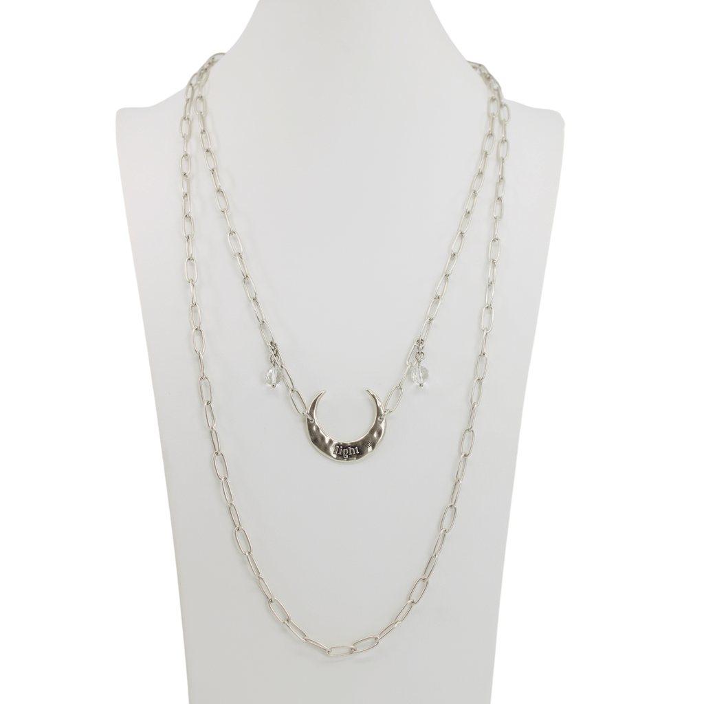 Light Crescent Moon Long Chain Necklace