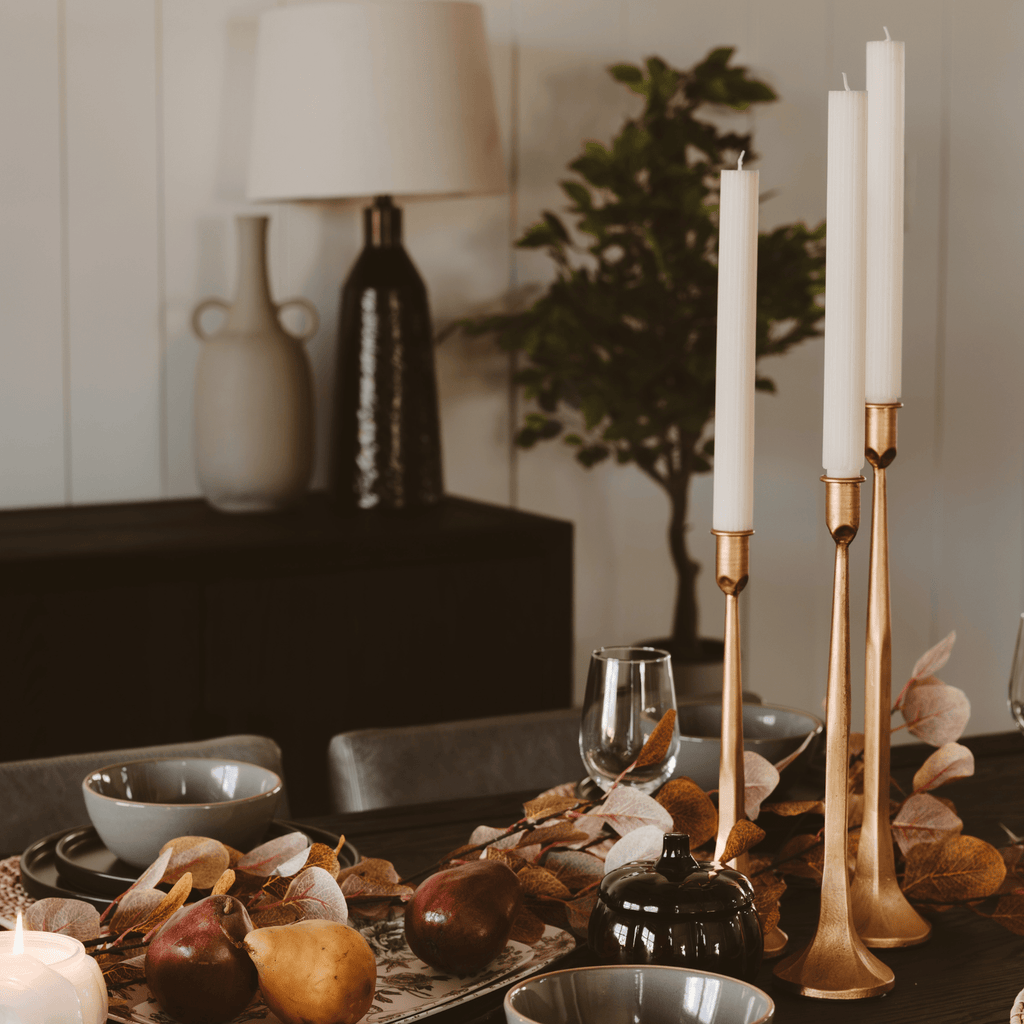 Gold Cast Iron Taper Candle Holders - Set of 3