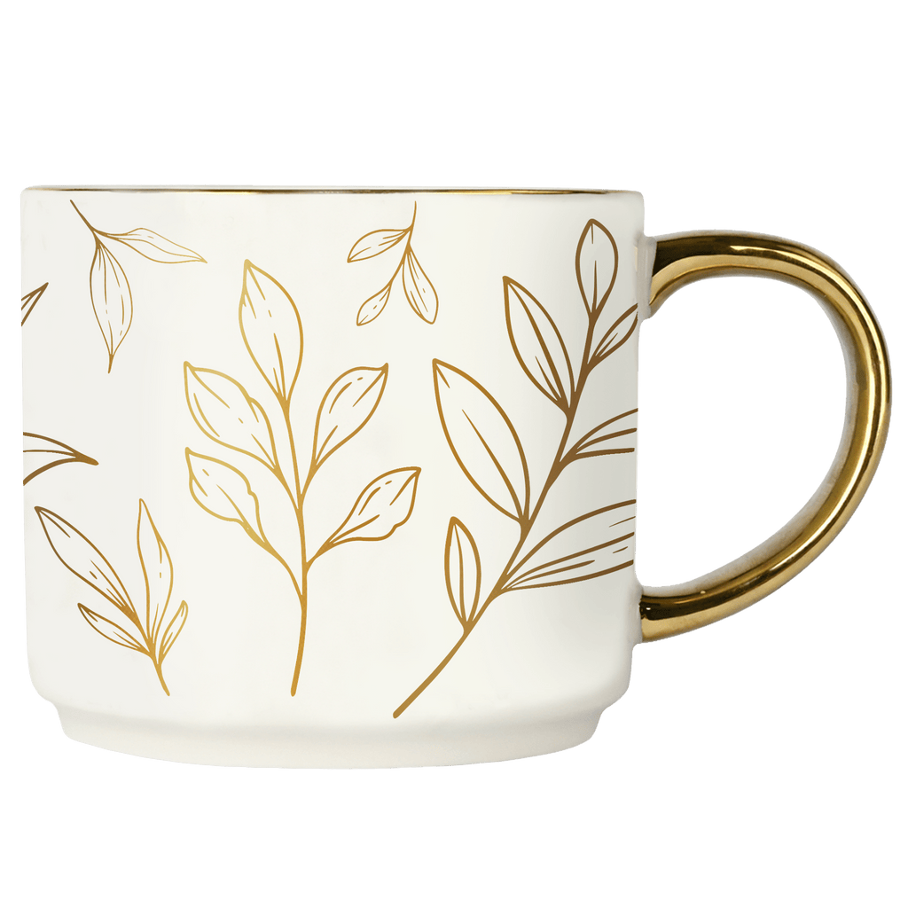 Gold Leaves 14oz. Gold Handle Coffee Mug