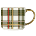Green Plaid 14oz. Gold Handle Coffee Mug