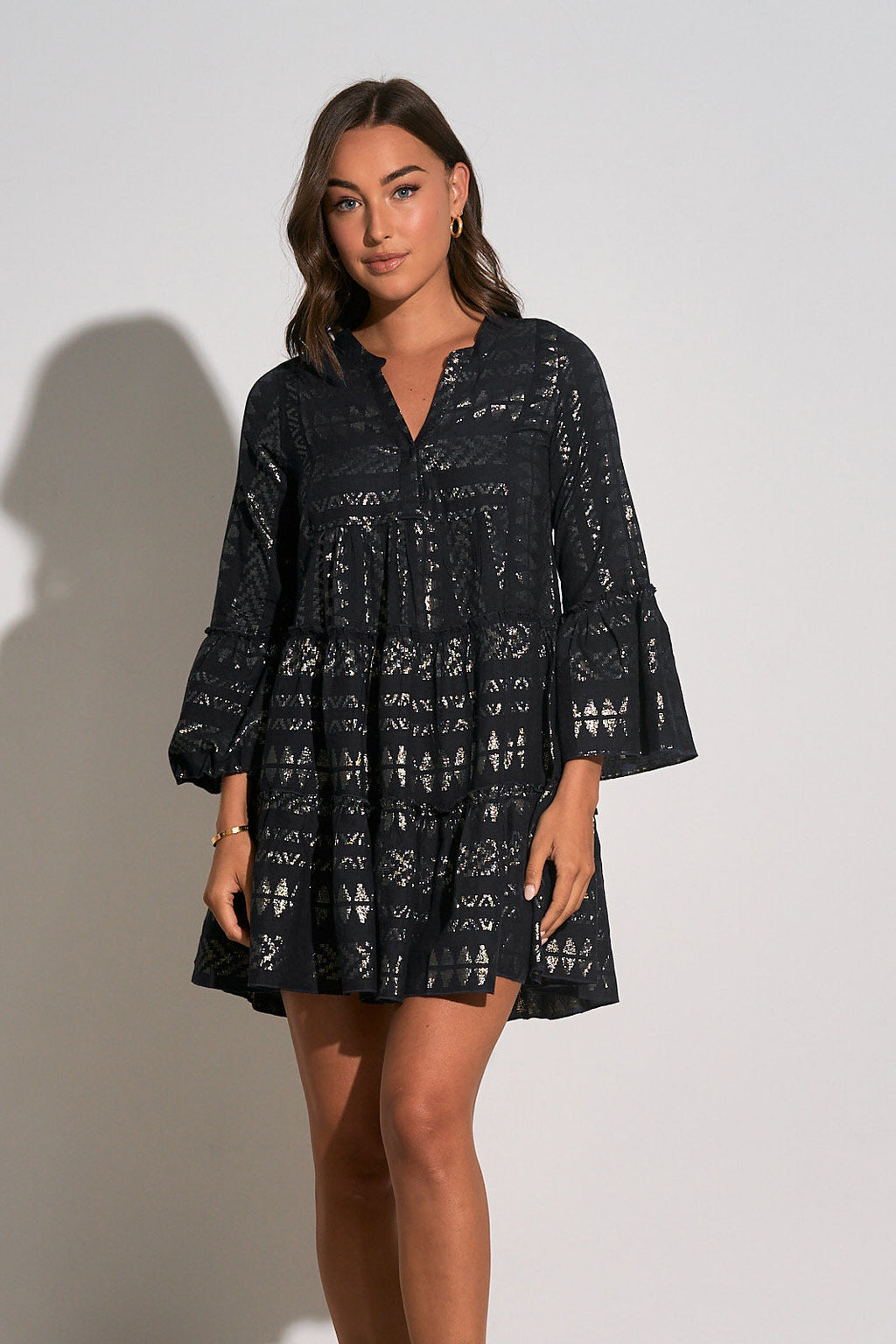 Clara Dress Black Gold Arrow Print