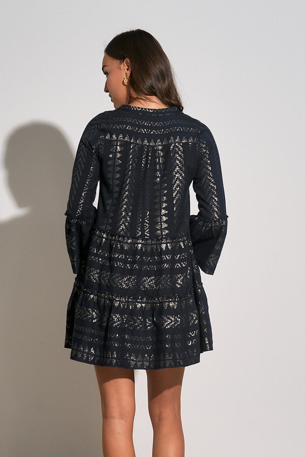 Clara Dress Black Gold Arrow Print